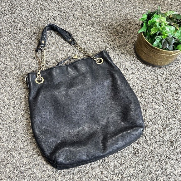 Michael Kors Jet Set Travel Medium Chain Shoulder Tote Pebbled Leather Black - Picture 2 of 11